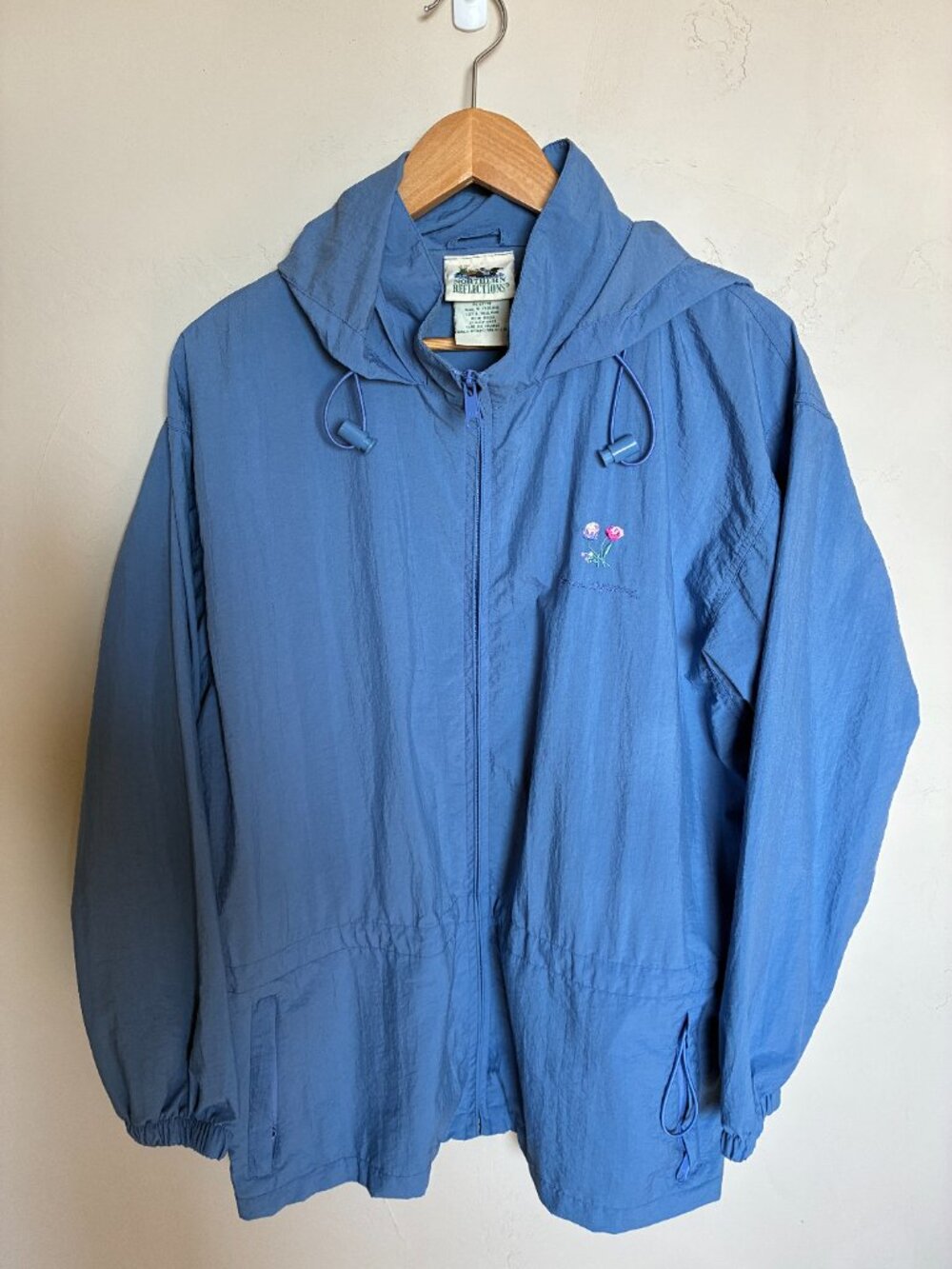 Vtg 80/90 Northern Reflections Blue Floral Embroidered Rain Utility Jacket L